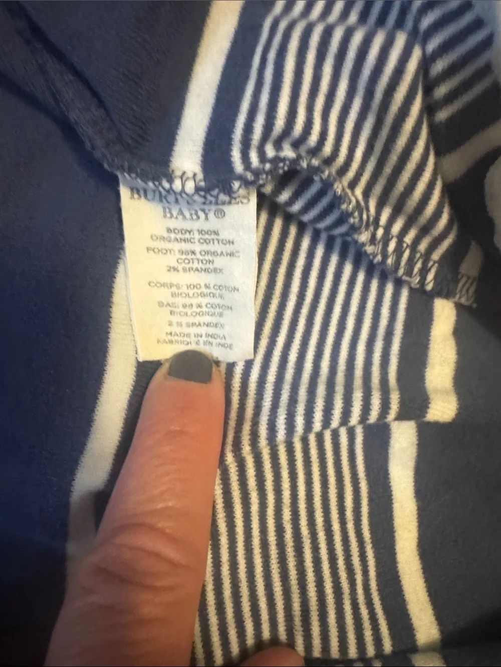 Burt's Bees Baby Navy and White Striped Footed One-Piece